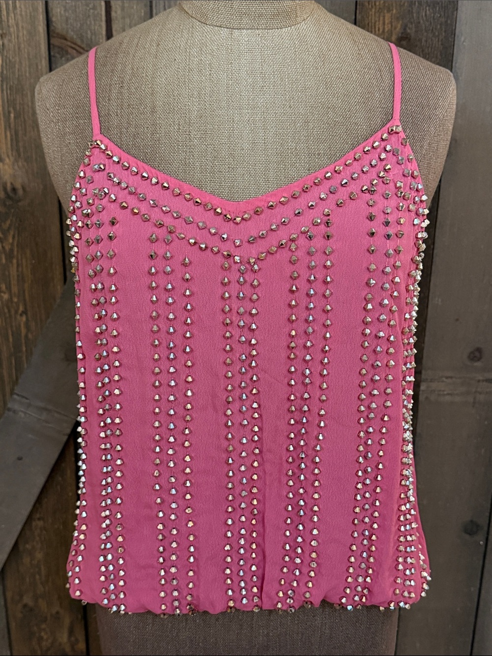 Bayod Pink Beaded Embellished Cami Top Medium Y2K Party Going Out Glam Studs